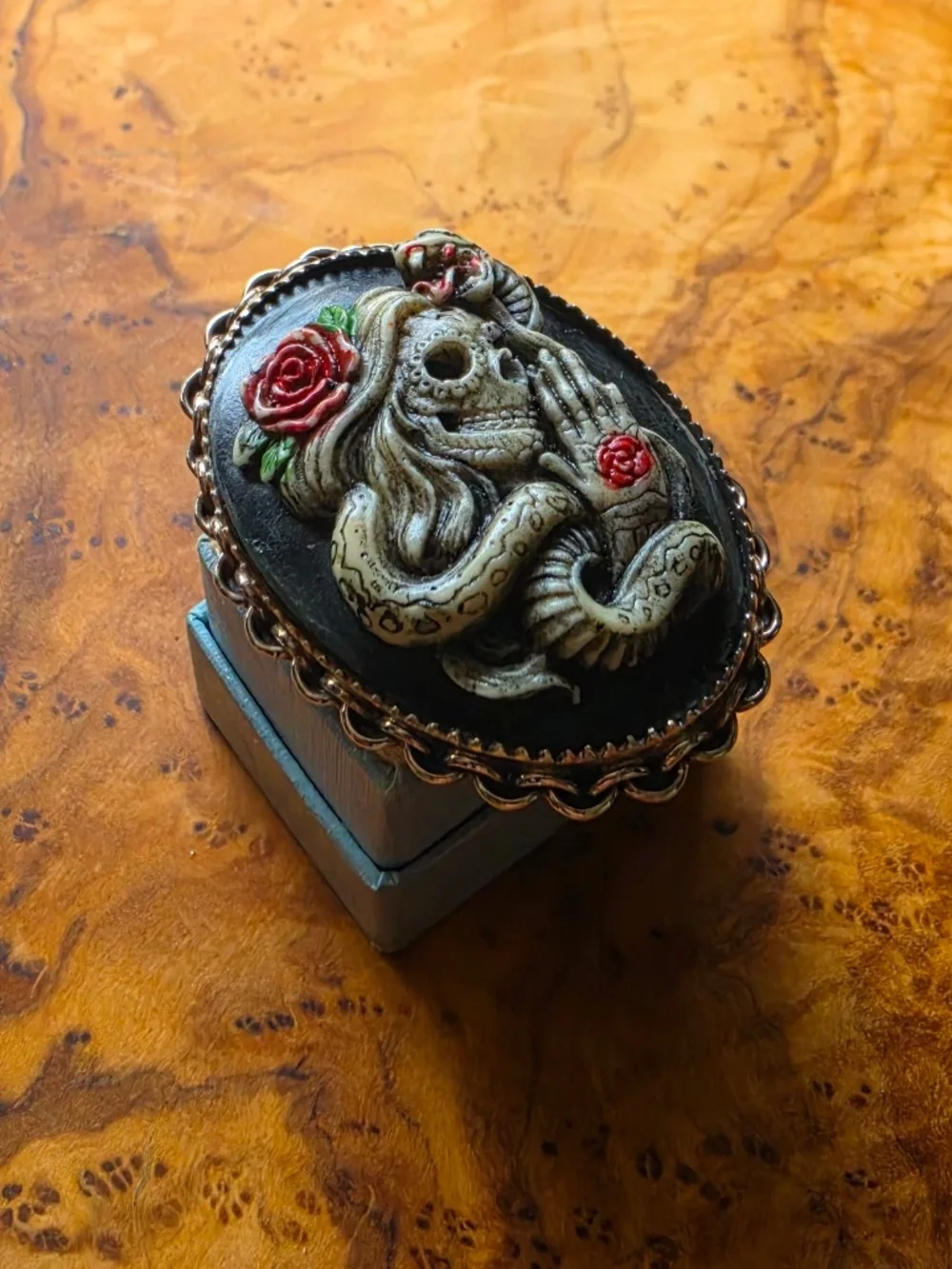 Resin & Sterling Dia De Los Muertos Day of the Dead Snake Skull Ring